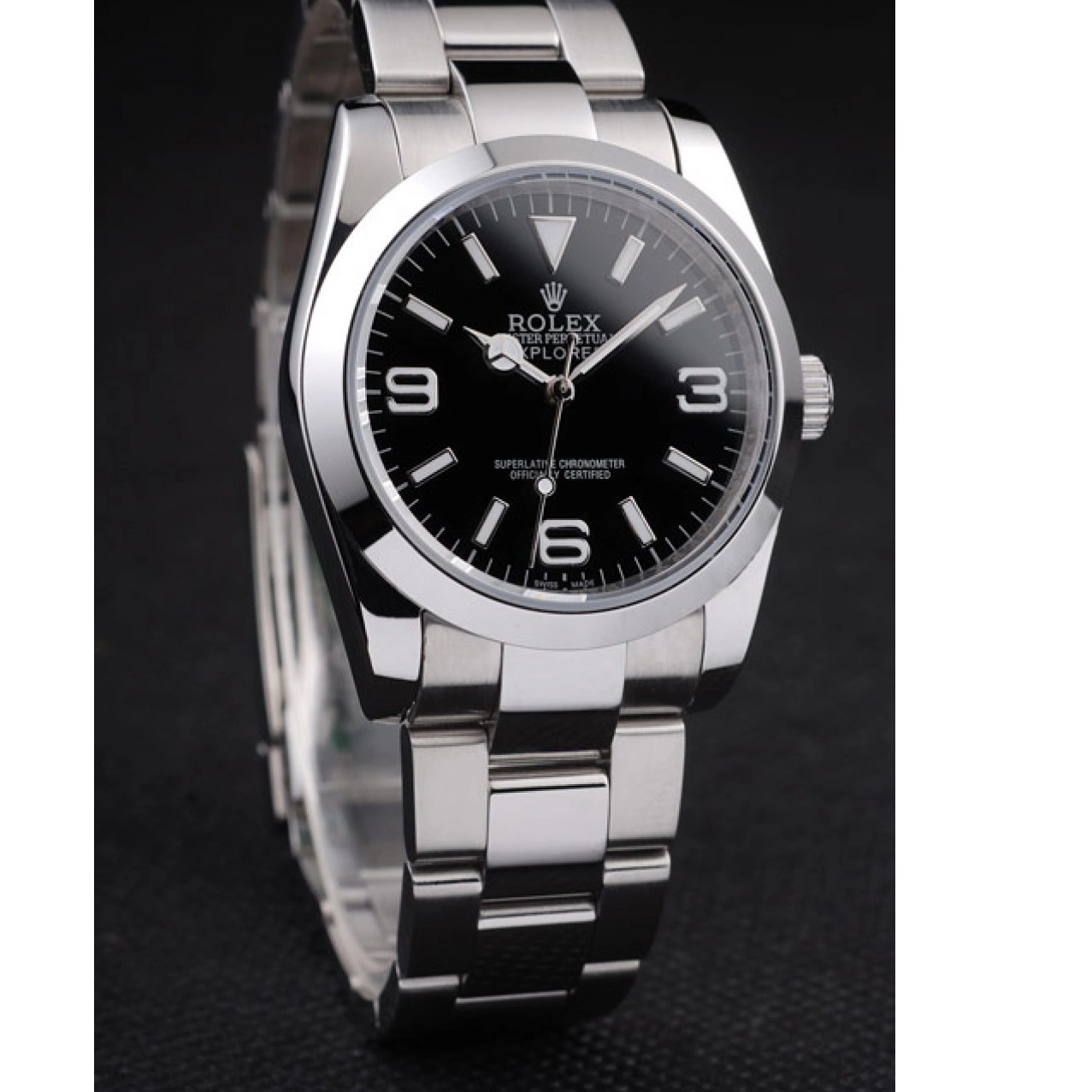 Aaa replica watch 98087 Rolex Explorer Polished Dial Steel Black Stainless 0511